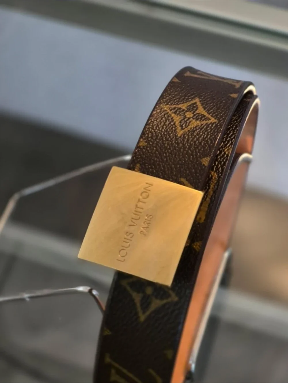 Louis Vuitton Brown Monogram Canvas Belt with Gold Plate Buckle-Size 85 cm